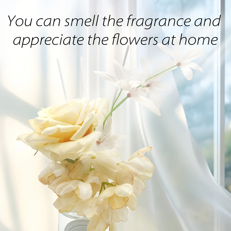 Rattan Diffuser Set, Flower Rattan Diffuser Sandalwood Rose 4.2 Oz With Stick Diffuser, Home Essential Oil For Bathroom Shelf Decor, Living Room, Great Room (Lychee Orange Blossom)