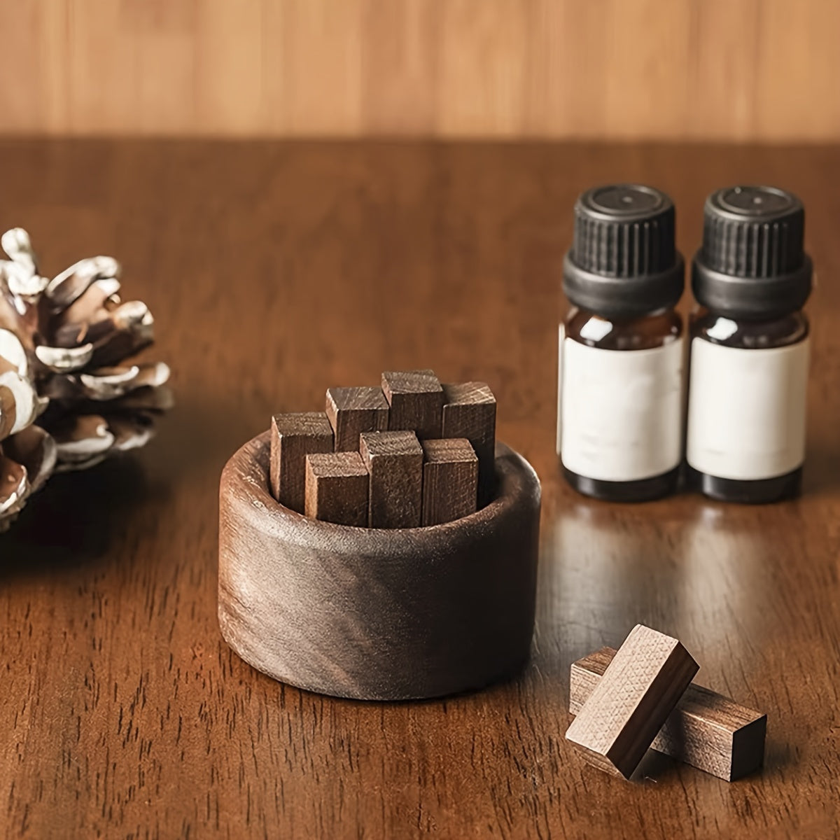 Walnut Pile Essential Oil Diffuser - Living Room, Study, Office Stick Set - No Fire, No Battery\u002FElectricity, Cylinder Home Decoration Tabletop Ornament - Slow Release Aroma, 1 Se