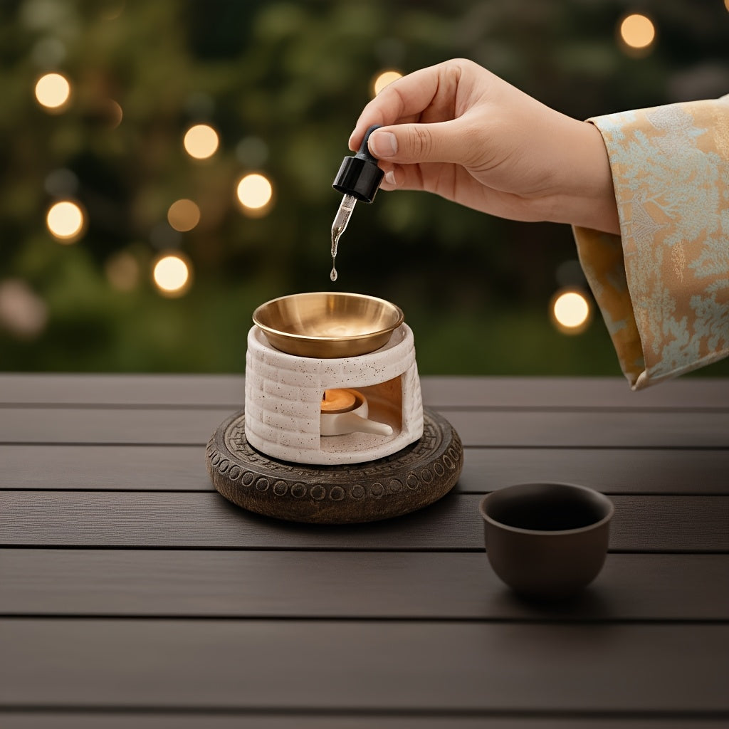 1 Set Ceramic Incense Holder Essential Oil Candle Holder - Aroma Diffuser, Household Indoor Essential Oil Candle Warmer, Tea Light Heater, Incense Holder, Sandalwood Powder Aroma Enhancer, Desktop Fragrance Ornament, Bedroom Living Room Ambiance