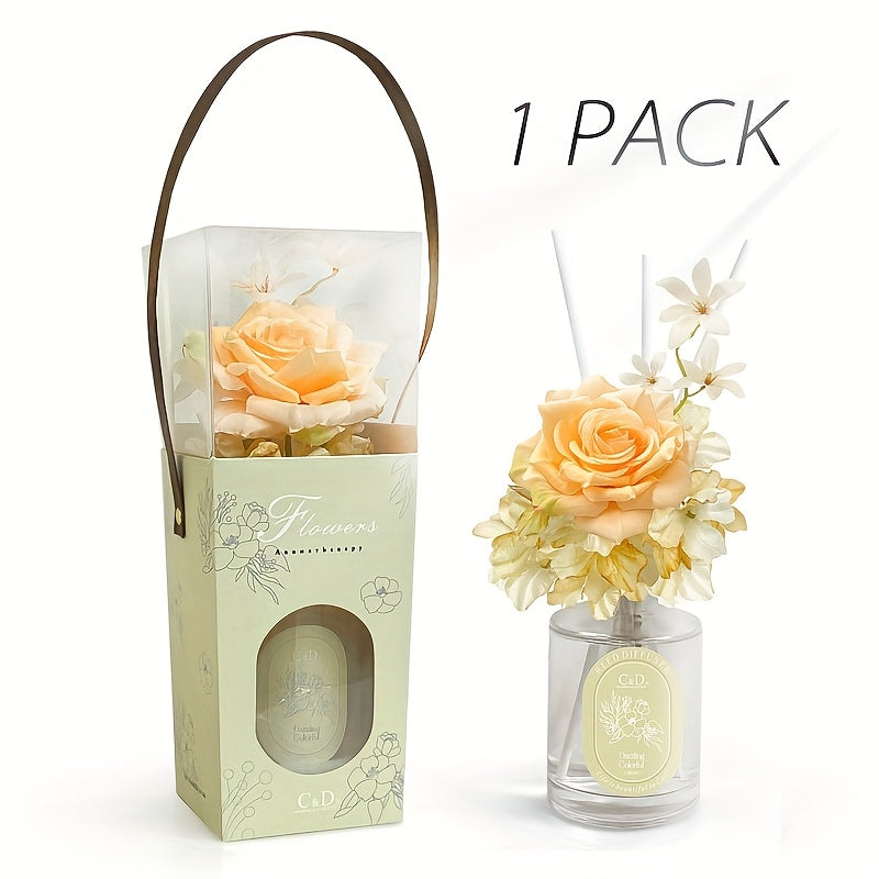 Rattan Diffuser Set, Flower Rattan Diffuser Sandalwood Rose 4.2 Oz With Stick Diffuser, Home Essential Oil For Bathroom Shelf Decor, Living Room, Great Room (Lychee Orange Blossom)