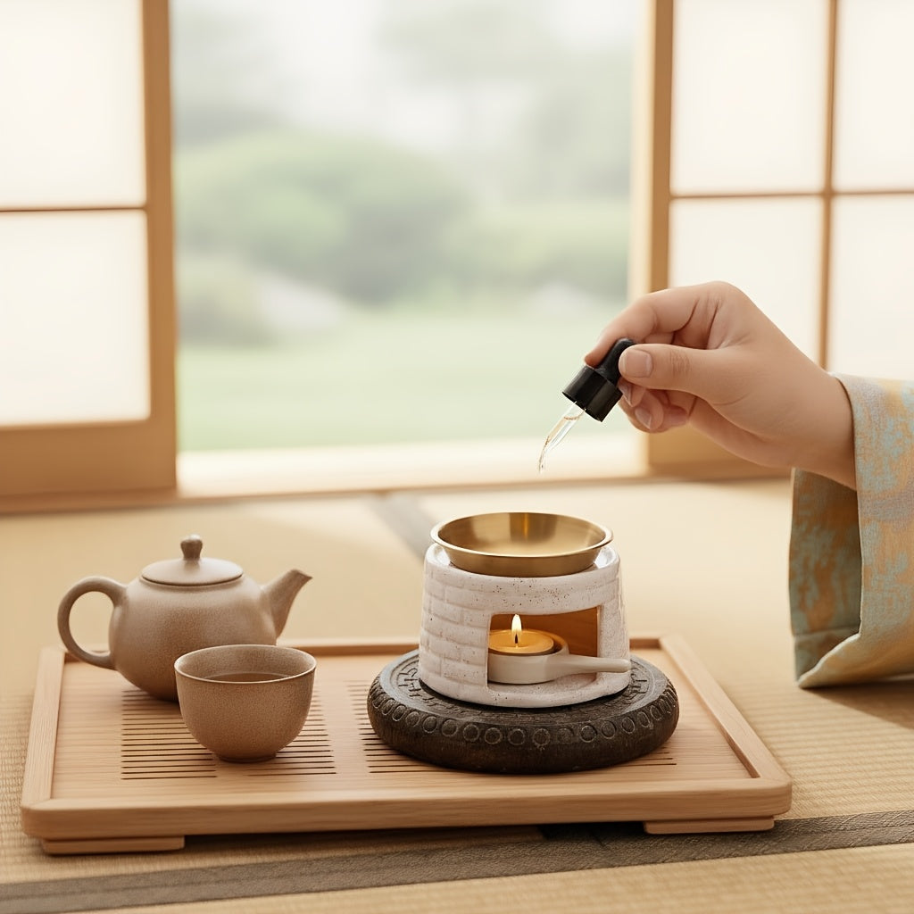 1 Set Ceramic Incense Holder Essential Oil Candle Holder - Aroma Diffuser, Household Indoor Essential Oil Candle Warmer, Tea Light Heater, Incense Holder, Sandalwood Powder Aroma Enhancer, Desktop Fragrance Ornament, Bedroom Living Room Ambiance