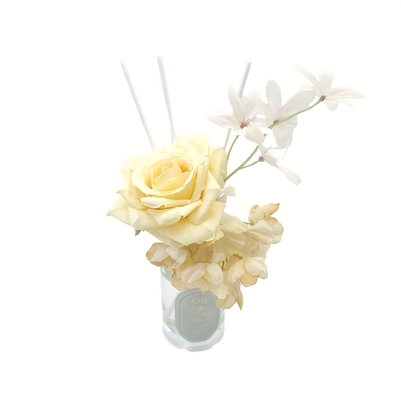 Rattan Diffuser Set, Flower Rattan Diffuser Sandalwood Rose 4.2 Oz With Stick Diffuser, Home Essential Oil For Bathroom Shelf Decor, Living Room, Great Room (Lychee Orange Blossom)