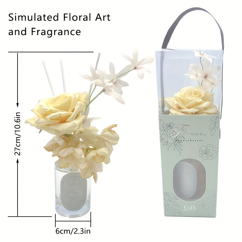 Rattan Diffuser Set, Flower Rattan Diffuser Sandalwood Rose 4.2 Oz With Stick Diffuser, Home Essential Oil For Bathroom Shelf Decor, Living Room, Great Room (Lychee Orange Blossom)