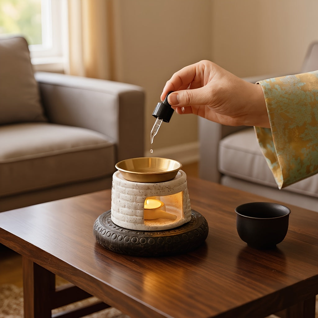 1 Set Ceramic Incense Holder Essential Oil Candle Holder - Aroma Diffuser, Household Indoor Essential Oil Candle Warmer, Tea Light Heater, Incense Holder, Sandalwood Powder Aroma Enhancer, Desktop Fragrance Ornament, Bedroom Living Room Ambiance